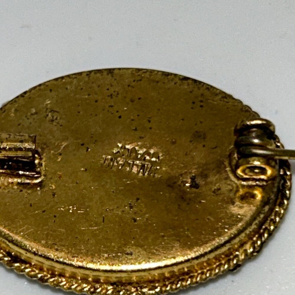 Vintage IMicro Mosaic Oval Brooch Floral Gold-Tone C-Clasp Made in Italy - Picture 15 of 16
